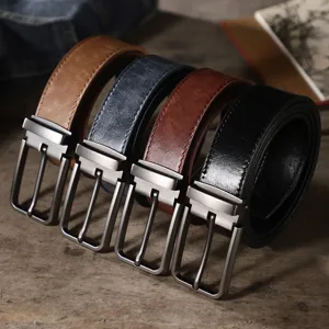 Retro casual leather belt set with metal pin buckle, versatile jeans waist belt for daily wear.