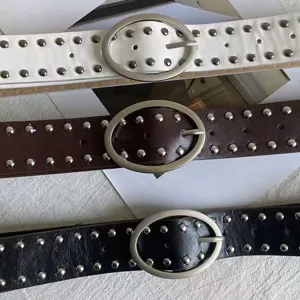 Femme punk rivet ceinture en cuir style Y2K cool boucle ovale en métal jean ceinture