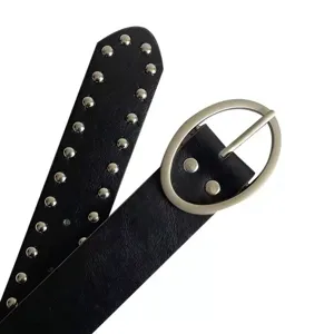 Ceinture cloutée punk noire pour femmes style Y2K boucle ovale en métal accessoire neuf