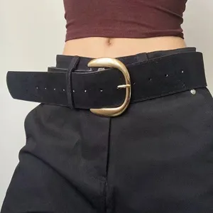 Retro PU Leather Wide Belt For Women Y2K High Waist Slimming Casual Simple Fashion Metal Pin Buckle Waistband
