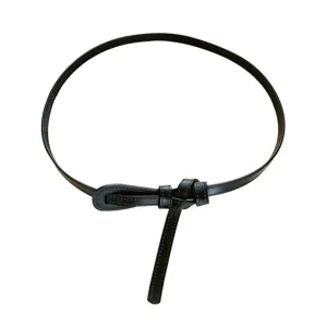 Women thin black leather belt stylish dress waist accessory minimalist vintage style chic