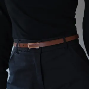 Women's Versatile Thin PU Leather Belt Alloy U-Shaped Buckle Minimalist Solid Decorative Waistband For Dress Jeans