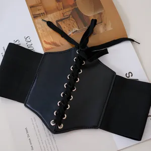 Women Minimalist Wide Corset Belt PU Leather Elastic Waist Cincher Decorative Waist Band For Dress And Shirt