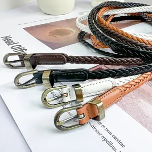 Damen Mode PU Leder Geflochtener Gürtel Schmaler Kleid Bund Lässige Süße Dekorative Taille Gürtel Zubehör