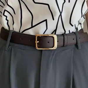 Stylish brown leather belt for women with elegant gold buckle chic waist accessory