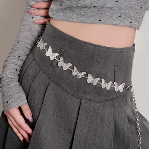 Y2K silver butterfly metal chain belt for women, stylish waist accessory for skirts and pants.