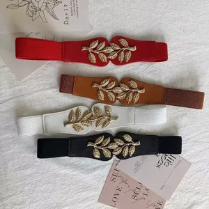 Ceinture élastique femme avec boucle en métal feuille d'or ceinture décorative robe