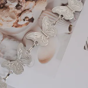 Y2K silver metal butterfly waist chain vintage style belt trendy body jewelry for women