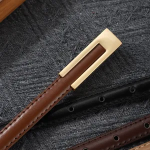 Women's thin leather belt versatile dress pants belt stylish retro buckle accessory main view