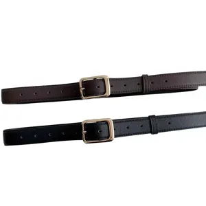 Classic casual leather belt for women and men, versatile vintage jeans belt with square buckle.