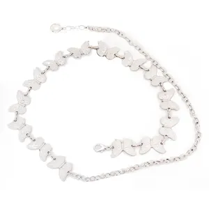 Y2K butterfly metal waist chain belt, trendy aesthetic vintage silver body chain for women.