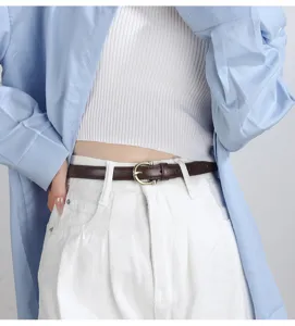 Cintura sottile in pelle da donna stile casual minimalista accessorio jeans abito marrone