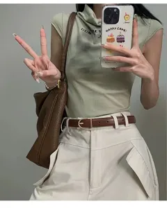 Stylish women's brown leather belt, perfect for pairing with dresses, jeans and casual pants.