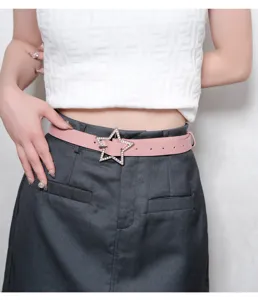 Pink rhinestone star belt for women, Y2K aesthetic waist accessory for casual outfits.