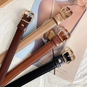 Women's Fashion PU Leather Belt Minimalist Metal Square Buckle Casual Dress Suit Pants Decorative Waist Belt