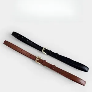 Women minimalist thin leather belt retro casual metal buckle belt for dress and jeans