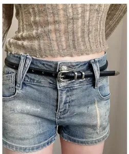 Minimalist thin leather belt for women retro fashion denim trousers dress waist accessory