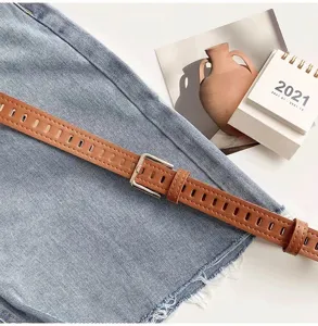Women vintage full-hole PU leather belt casual jeans trousers decorative belt accessory