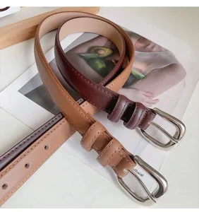Women fashion leather belt set minimalist casual trousers belt stylish metal pin buckle accessories