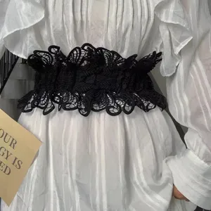 Femme ceinture corset large en dentelle noire taille creuse florale accessoire de robe.