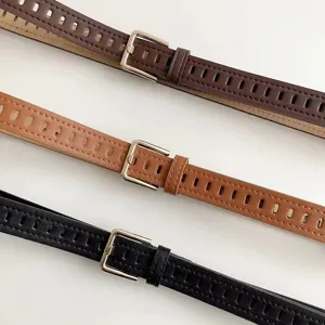 Womens vintage all-hole leather belt casual student jeans pants belt stylish accessory