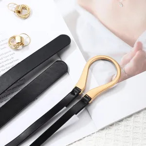 Black thin belt for women chic metal buckle waist accessory versatile dress coat fashion styling