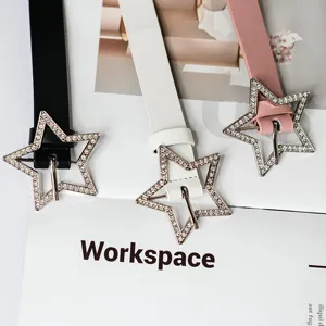 Y2K rhinestone star buckle belt for women, fashionable PU leather waist belt for jeans.