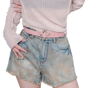 Women y2k pink rhinestone star belt stylish PU leather waist strap for jeans trendy outfits