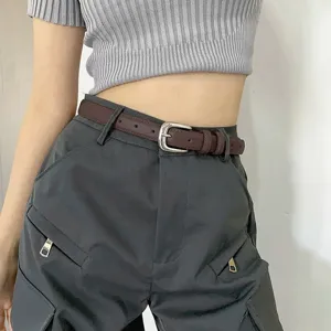 Women casual leather belt simple vintage design stylish pants belt for daily wear outfits.