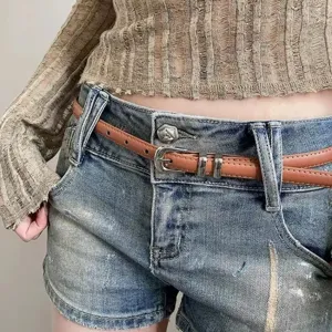 Minimalist versatile thin leather belt for women, vintage fashion jeans belt summer.