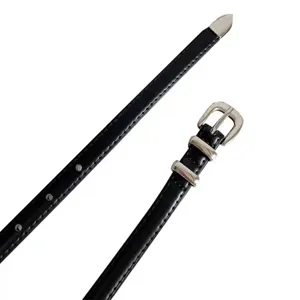 Minimalist versatile thin leather belt for women, vintage fashion waist belt for jeans.