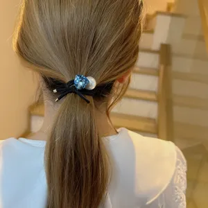Chic chouchou de cheveux en cristal triangulaire avec perle, bande élastique pour femmes et filles