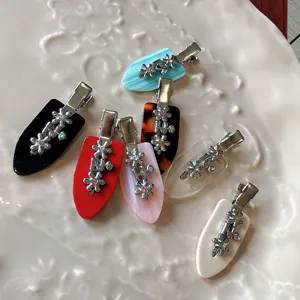 Korean Style Cute Acetate Duckbill Hair Clip Rhinestone Small Flower Side Hairpin Sweet Daily Hair Accessories For Women