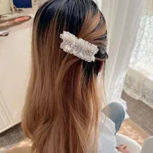 Sweet lace rhinestone hair clip, elegant side barrette for women, beautiful mesh hair accessory.