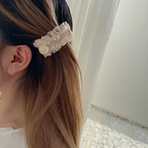 Sweet mesh lace pleated rhinestone hair clip, elegant side clip hair accessory for women daily wear.