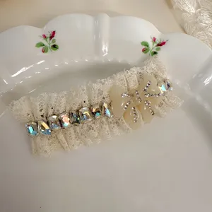 Sweet lace rhinestone bow hair clip elegant side clip for women charming hair accessories