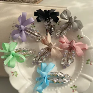 Sweet Bow Ribbon Rhinestone Metal Duckbill Hair Clip Side Hairpin Girls Hair Accessories For Women Daily Wear