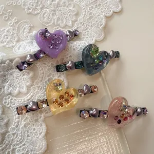 Korean Elegant Heart Rhinestone Hair Clip Duckbill Hairpin Sweet Fashion Hair Accessories For Women
