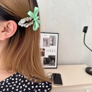 Rhinestone bow hair clip duckbill side hairpin sweet daily fashion hair styling accessory