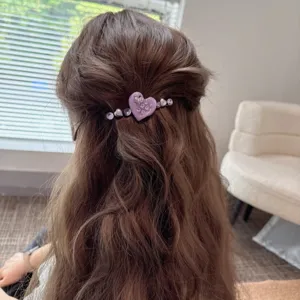 Elegant purple heart rhinestone hair clip for women, stylish side barrette for daily wear.