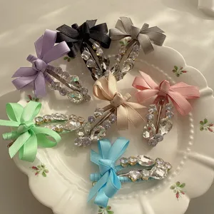 Colorful bow rhinestone hair clip sweet duckbill side clip for daily hair styling