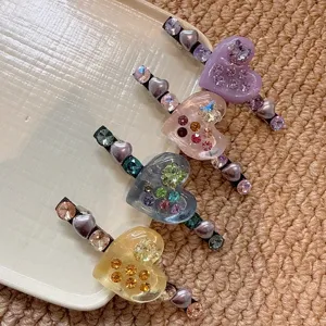 Rhinestone heart hair clips set, cute resin hairpin duckbill clips for women girls hair styling