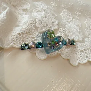 Korean sweet rhinestone heart hair clip elegant blue resin hairpin cute hair accessories