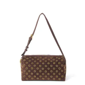 Women Suede Shoulder Bag Vintage Punk Rivet Metal Eyelet Dumpling Underarm Bag Retro Casual Chic Daily Handbag