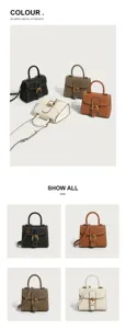 Miniature structured handbag with elegant horseshoe buckle, multi-color crossbody styles.
