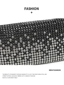 Sparkling rhinestone evening bag detail, crystal mesh surface design, luxury clutch accessory.