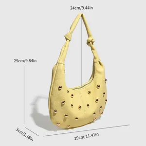 Minimalist metal studded hobo shoulder bag with large capacity and stylish leather design