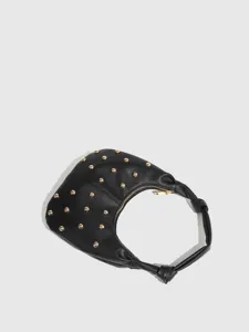 Black underarm bag with gold studs, chic shoulder hobo bag for women fashion