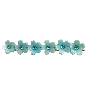 Sweet blue floral rhinestone side clip for women, fresh style hairpin bobby pin hair accessories.