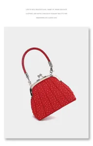 Red beaded evening bag detail, featuring delicate kiss-lock clasp and luxury pearl handbag design.